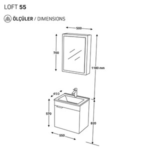  Biani Fix Loft 55 cm Banyo Dolabı Renk Aybe Kahve