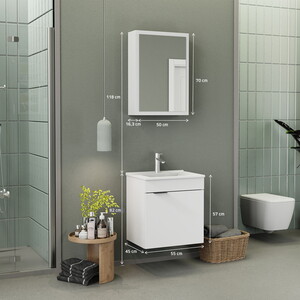  Biani Fix Loft 55 cm Banyo Dolabı Renk Mat Beyaz