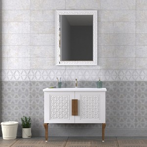 Pierre Cardin Lotus 100 cm Banyo Dolabı Parlak Beyaz Ahşap Kulplu