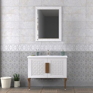  Pierre Cardin Lotus 100 cm Banyo Dolabı Parlak Beyaz Ahşap Kulplu 