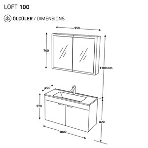  Biani Fix Loft 100 cm Banyo Dolabı Renk Aybe Bej