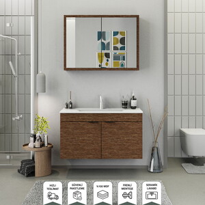 Biani Fix Loft 100 cm Banyo Dolabı Renk Aybe Kahve