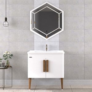 Pierre Cardin Anemon 80 cm Banyo Dolabı Parlak Beyaz Ahşap Kulplu