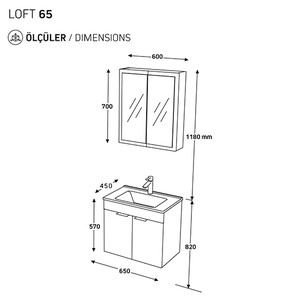  Biani Fix Loft 65 cm Banyo Dolabı Renk Aybe Bej