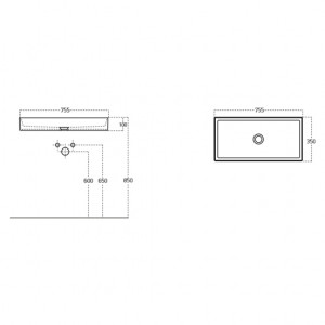  Lucco Balance 75 cm Tezgah Üstü Dikdörtgen Lavabo Beyaz 