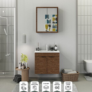 Biani Fix Loft 65 cm Banyo Dolabı Renk Aybe Kahve