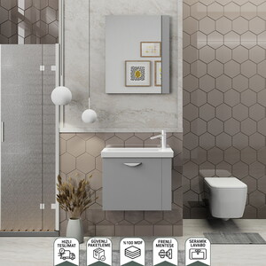 Biani Fix Maxila 60 cm Mat Gri Banyo Dolabı