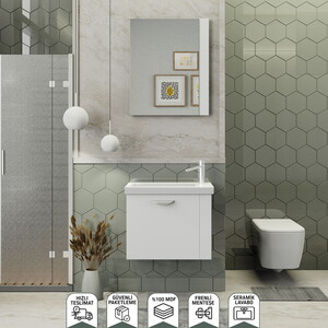 Biani Fix Maxila 60 cm Mat Beyaz Banyo Dolabı