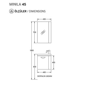  Biani Fix Minila 45 cm Mat Beyaz Banyo Dolabı