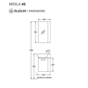 Biani Fix Midila 45 cm Mat Beyaz Banyo Dolabı