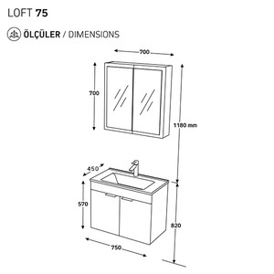  Biani Fix Loft 75 cm Banyo Dolabı Renk Aybe Bej