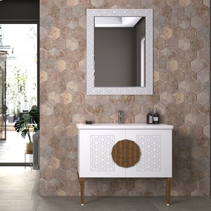 Pierre Cardin Daisy 100 cm Banyo Dolabı Parlak Beyaz Ahşap Kulplu