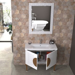  Pierre Cardin Daisy 100 cm Banyo Dolabı Parlak Beyaz Ahşap Kulplu