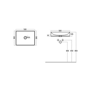  Lucco Square 50 cm Dikdörtgen Lavabo İçi Beyaz Dışı Komple Altın