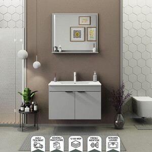 Biani Fix Arya 85 cm Mat Gri Banyo Dolabı