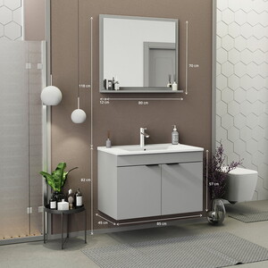  Biani Fix Arya 85 cm Mat Gri Banyo Dolabı