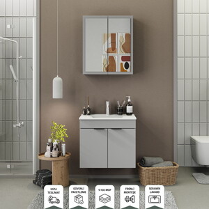 Biani Fix Loft 65 cm Mat Gri Banyo Dolabı
