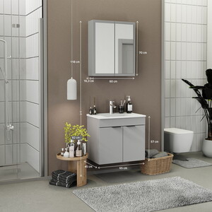  Biani Fix Loft 65 cm Mat Gri Banyo Dolabı