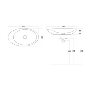  Lucco Gocce 74 cm Elips Lavabo İçi Beyaz Dışı Gümüş Renk