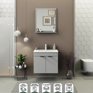 Biani Fix Arya 65 cm Mat Gri Banyo Dolabı