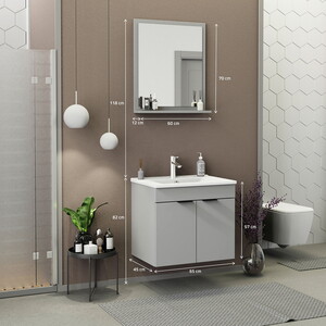  Biani Fix Arya 65 cm Mat Gri Banyo Dolabı