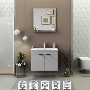 Biani Fix Arya 75 cm Mat Gri Banyo Dolabı