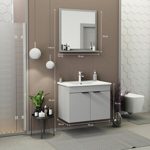  Biani Fix Arya 75 cm Mat Gri Banyo Dolabı