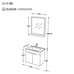  Biani Fix Arya 65 cm Banyo Dolabı Renk Aybe Kahve