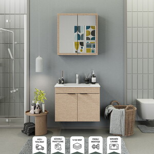 Biani Fix Loft 85 cm Banyo Dolabı Renk Aybe Bej