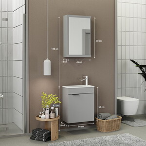 Biani Fix Loft 50 cm Mat Gri Banyo Dolabı