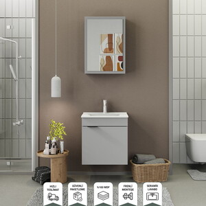 Biani Fix Loft 55 cm Mat Gri Banyo Dolabı