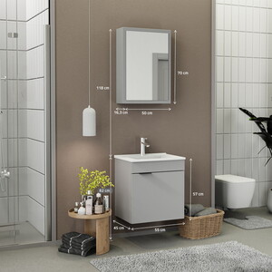  Biani Fix Loft 55 cm Mat Gri Banyo Dolabı