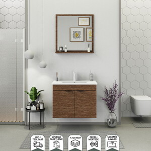 Biani Fix Arya 75 cm Banyo Dolabı Renk Aybe Kahve