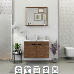 Biani Fix Arya 85 cm Banyo Dolabı Renk Aybe Kahve