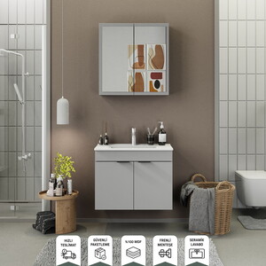 Biani Fix Loft 85 cm Mat Gri Banyo Dolabı