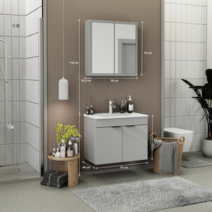  Biani Fix Loft 85 cm Mat Gri Banyo Dolabı