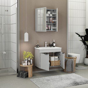 Biani Fix Loft 85 cm Mat Gri Banyo Dolabı