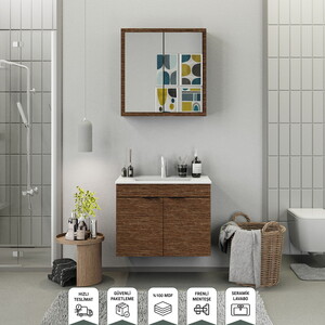 Biani Fix Loft 85 cm Banyo Dolabı Renk Aybe Kahve