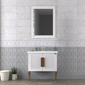  Pierre Cardin Lotus 80 cm Banyo Dolabı Parlak Beyaz Ahşap Kulplu