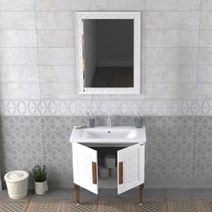  Pierre Cardin Lotus 80 cm Banyo Dolabı Parlak Beyaz Ahşap Kulplu
