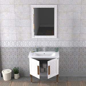  Pierre Cardin Lotus 80 cm Banyo Dolabı Parlak Beyaz Ahşap Kulplu 