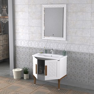  Pierre Cardin Lotus 80 cm Banyo Dolabı Parlak Beyaz Ahşap Kulplu