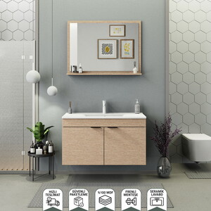 Biani Fix Arya 100 cm Banyo Dolabı Renk Aybe Bej
