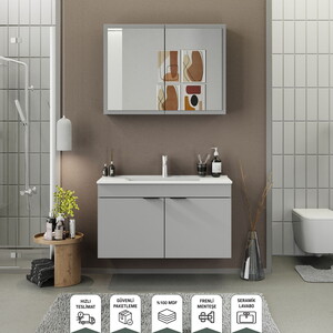 Biani Fix Loft 100 cm Mat Gri Banyo Dolabı