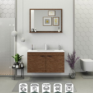 Biani Fix Arya 100 cm Banyo Dolabı Renk Aybe Kahve
