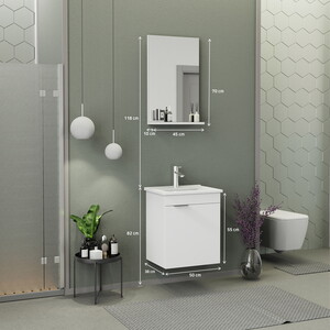  Biani Fix Arya Slım 50 cm  Banyo Dolabı Mat Beyaz