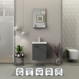 Biani Fix Arya Slım 50 cm Banyo Dolabı Mat Gri