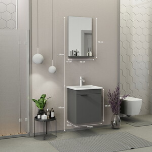  Biani Fix Arya Slım 50 cm Banyo Dolabı Mat Gri