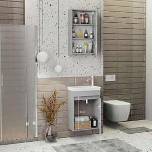  Biani Fix Edremit 45 cm Mat Gri Banyo Dolabı