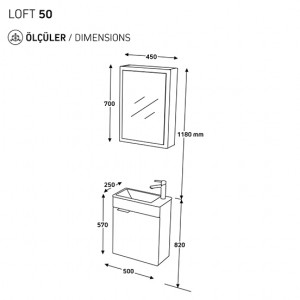  Biani Fix Loft 50 cm Banyo Dolabı Renk Aybe Bej